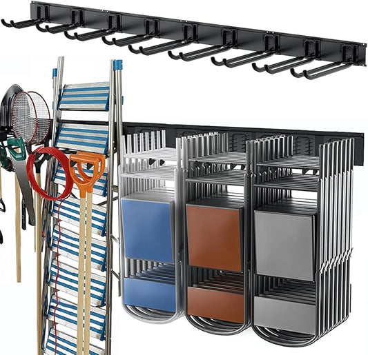 TORACK Tool Storage Rack, Heavy Duty Steel Garage Wall Mount Garden Tool Organizer for Ladders, Chairs, Shovels, Broom, Power tools (8-Pack 5.7"-11" Mixed Hooks, up to 800 lbs)