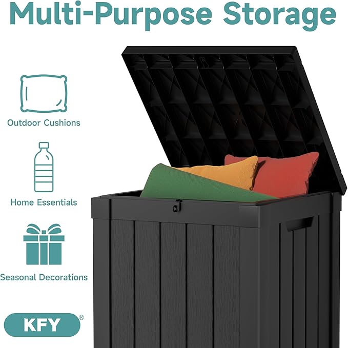 50 Gallon Waterproof Resin Deck Box, UV Resistant Outdoor Storage for Garden, Patio, Porch, Delivery, Striped Black