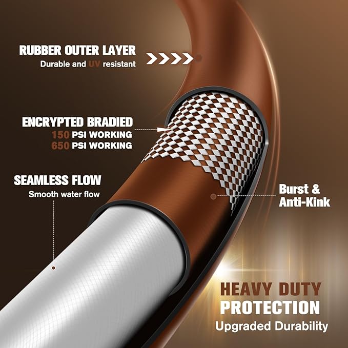 Heavy Duty Garden Hose 5/8" x 75ft, Flexible Lightweight Water Hose, Hybrid Rubber, NO Kink, 650 Burst PSI, Male to Female Fittings