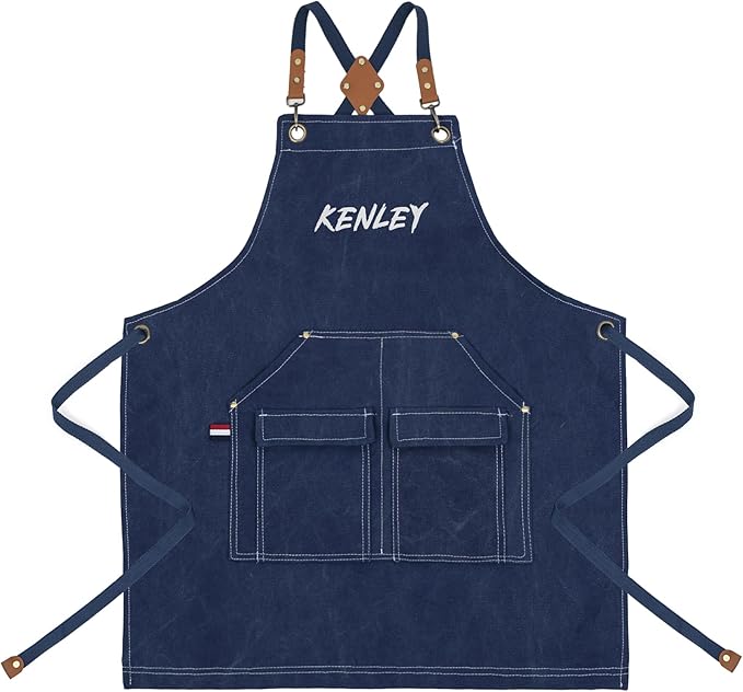 Personalized Chef Aprons for Men Women Canvas Cross Back Heavy Duty Work Apron for Coffee Shop Bartender Bistro Woodworking