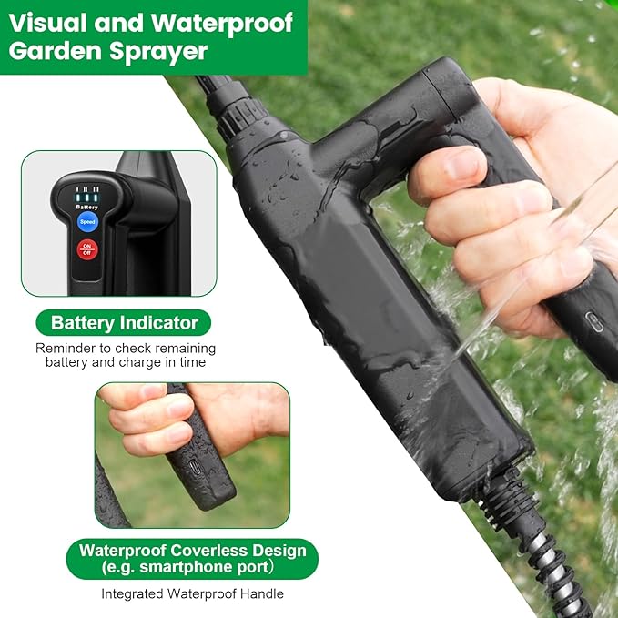 VAXMAY Battery Powered 1.35 Gallon Electric Sprayer, 3 Speeds, 4 Nozzles, Rechargeable, Green, Garden & Lawn