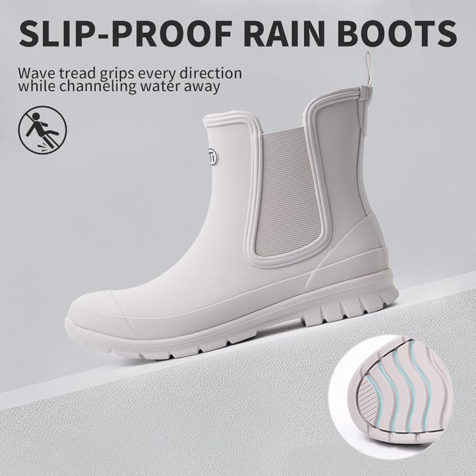 NITTI Women's Waterproof Short Rain Boots Slip-Resistant Rubber Chelsea Garden Shoes with Comfort Insole