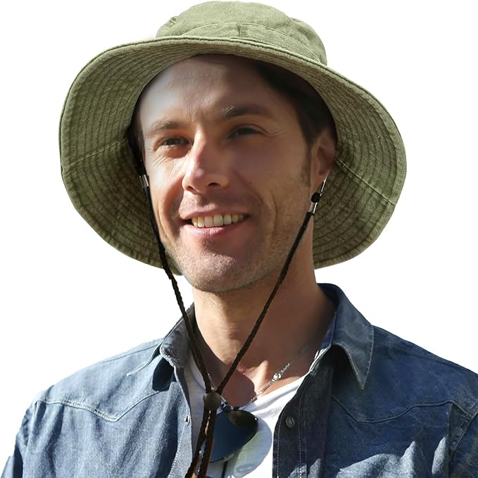 Men's Bucket Hat Camo Outdoor Sun Protection, Breathable Quick-Dry Fishing Gardening Hiking Hat ,UPF50+ Cotton Wide Brim