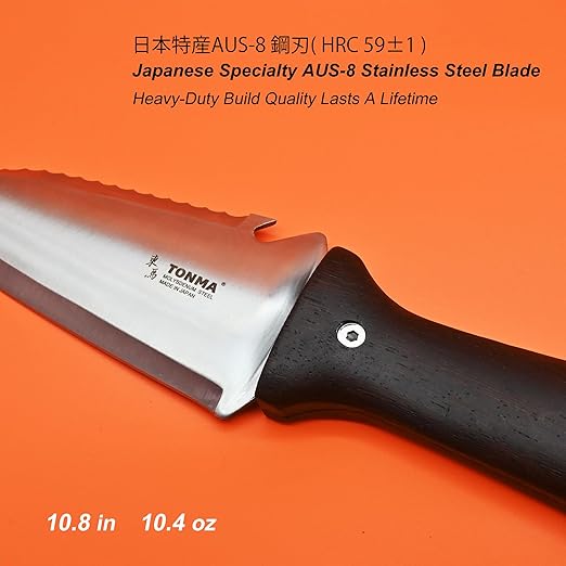 TONMA Hori Hori Garden Knife [Made in Japan] Heavy Duty Stainless Steel Japanese Hori Knife with Sheath Garden Tools, Natural Wenge Wood Handle, Full Tang, 5.5-Inch Blade