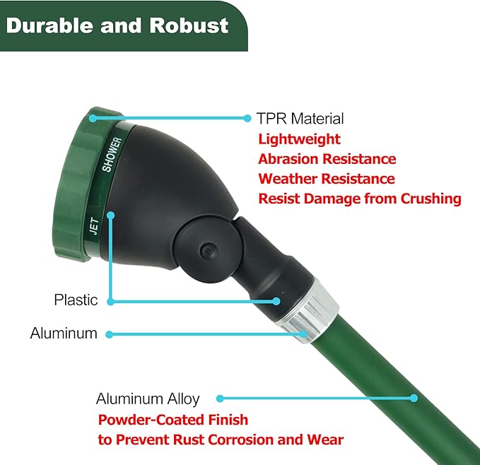 Heavy Duty 28 Inch Watering Wand with Pivoting Head, Adjustable Garden Hose Water Sprayer Wand with Ergonomic Handle, Spray 6 Watering Patterns, Perfect for Watering Seedling Beds, Flowers