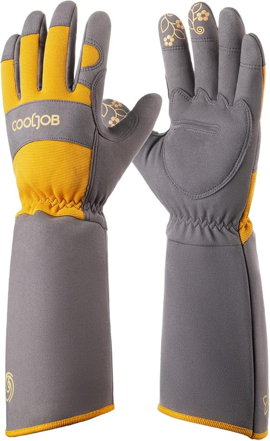 COOLJOB Thorn Proof Rose Pruning Garden Gloves for Women, Long Sleeve Padded Yard Work for Bush, Blackberry, Cactus, Heavy Duty/Puncture Resistant/Machine Washable, Large, Yellow