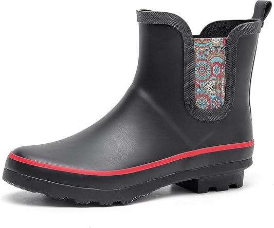 SWIFTFROG Rain Boots for Women - Waterproof Ankle Garden Shoes Anti-Slipping Floral Printed Rainboots for Ladies Stylish Light Ankle Rain Shoes, Women's Rain Footwear