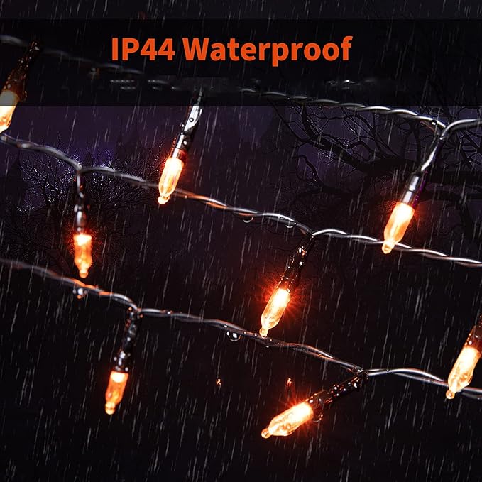 Orange LED Outdoor Halloween Lights, Halloween Decorations, 39 FT 100 LED Mini Lights with 8 Lighting Modes,Connectable String Light Plug in for Garden Patio Party Haunted House Ghost Holiday Decor