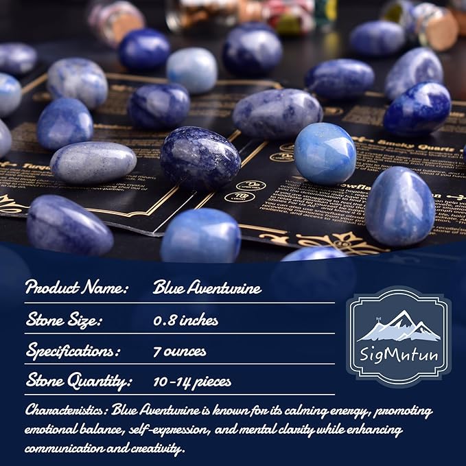 Polished Stone Set Blue Aventurine Crystals, 0.8" Handpicked Tumbled Gemstones Rocks, Pebbles for Reiki, Chakra, Healing, Home Decor