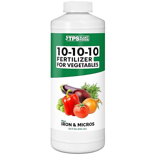 TPS NUTRIENTS Liquid 10-10-10 Fertilizer for Vegetables, Triple Ten NPK Plus Iron and Micros, Liquid Plant Food, 32 oz (1 Quart)
