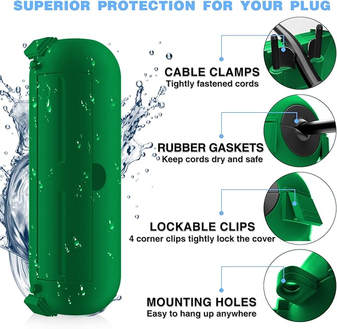 Flemoon [9 Pack] Outdoor Extension Cord Safety Cover, IP44 Waterproof Connection Protector, Weatherproof Electrical Box for Outdoor Plug, Outlet, Holiday Light, Christmas Decorations, Green