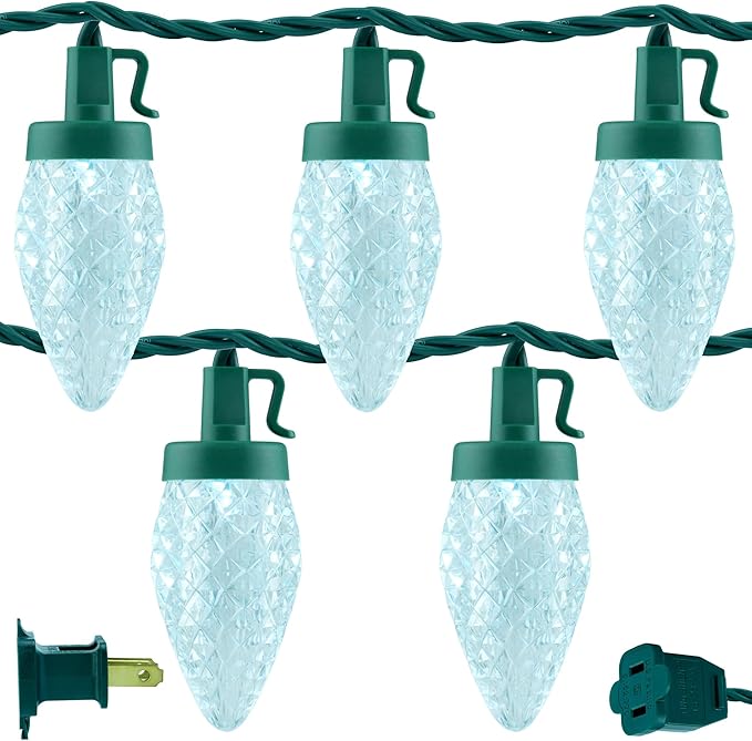 YULETIME Cool White C9 Strawberry LED Christmas Lights, 68 ft 100 Count 8" Spacing Waterproof Holiday String Light (Cool White - C9)