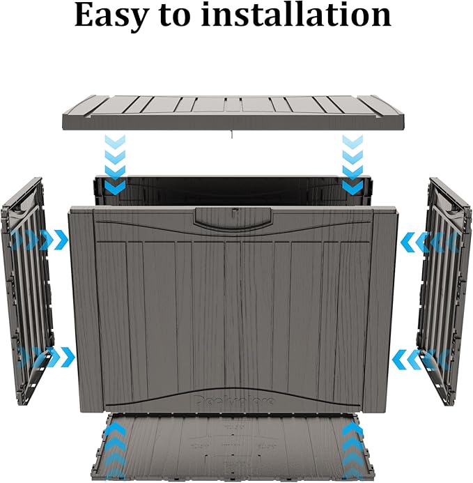 45 Gallon Deck Box, Resin Outdoor Indoor Waterproof Storage Box, Lockable Storage Box With Handle for Patio Furniture - Garden Tools - Swimming Pool Tools UV-Resistant, Brown