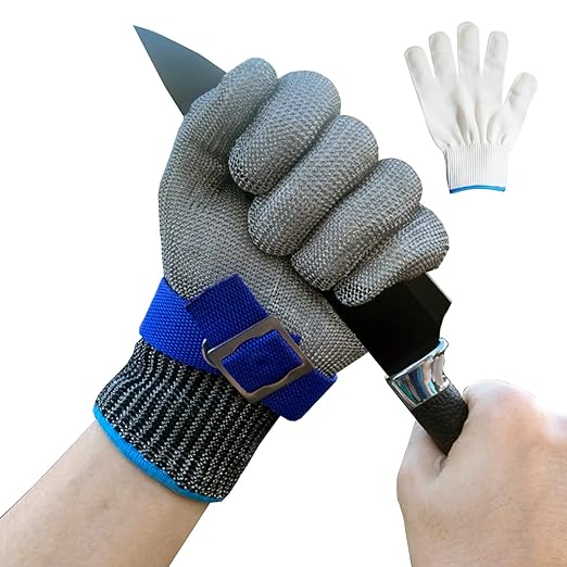 ANSI A9 Cut Resistant Gloves, Upgrade 2.0Food Grade 316Stainless Steel Wire Mesh Metal Gloves,Cutting Gloves Kitchen, Oyster Shucking, Fillet Cutting,Meat Cutting and Metal Processing(L-1PCS)