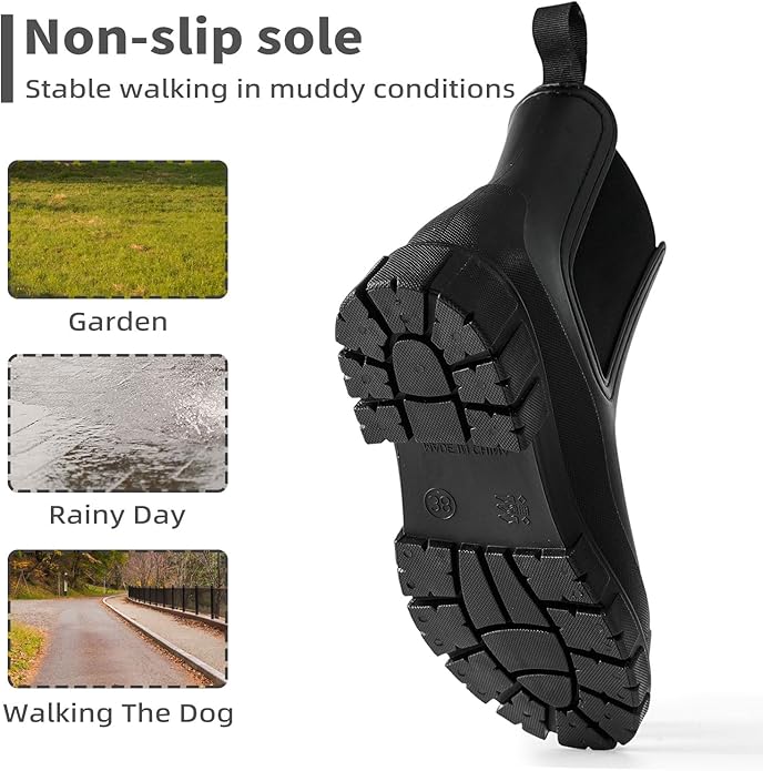 Drecage Womens Rain Boots Waterproof Rubber Garden Shoes Short Ankle Chelsea Boots Slip-Resistant