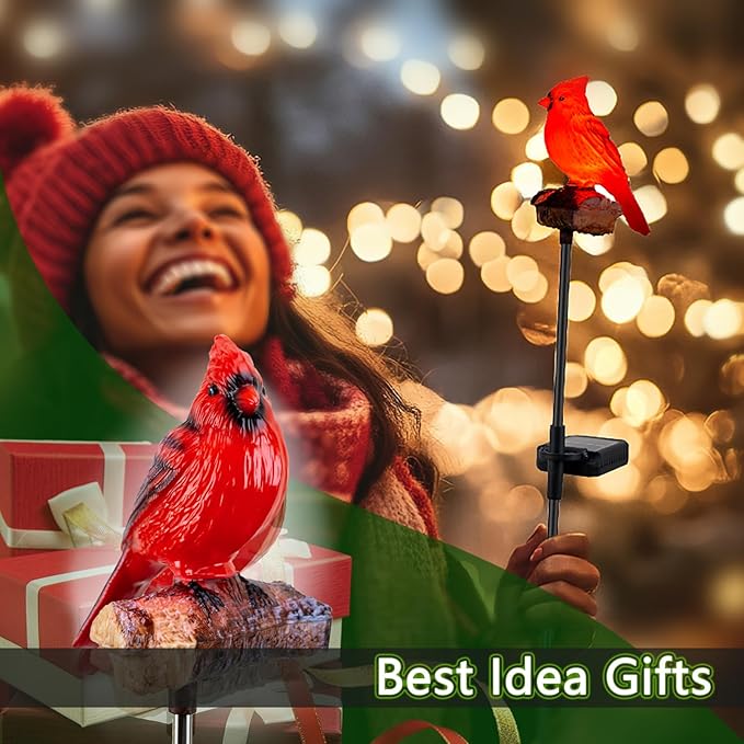 Cardinal Solar Stake Lights for Outside with Simulated Call and Breathing Light Waterproof Outdoor Christmas Decorations Yard Outdoor Use Perfect Garden Decorative Lights and Landscape Lighting