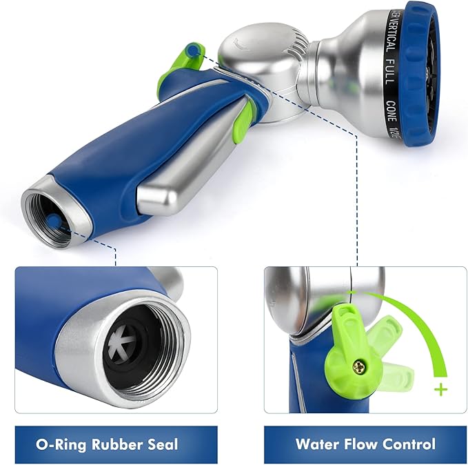 RESTMO Garden Hose Nozzle w/ 180° Adjustable Swivel Head, High Pressure Hose Sprayer, 10 Spray Pattern | Self-Lock Trigger | Water Flow Control, for Outdoor Lawn & Garden Watering, Car & Pet Washing