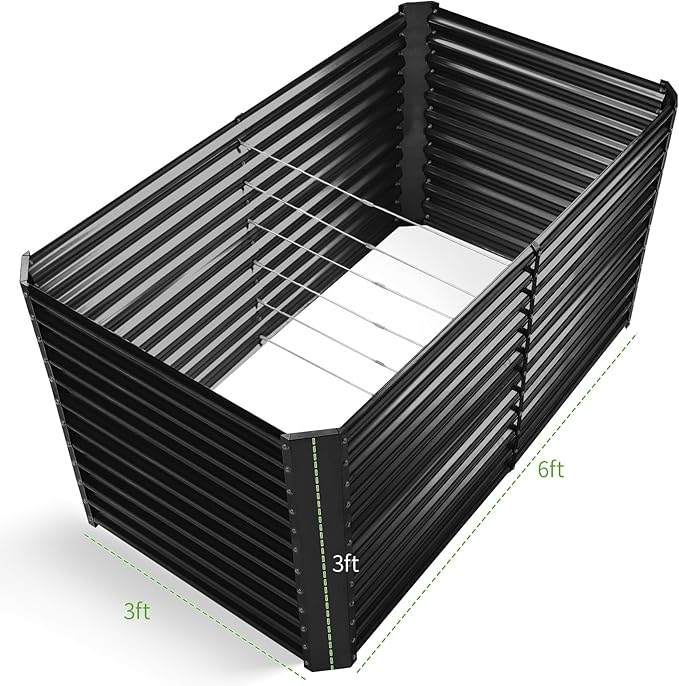 Land Guard 6x3x3ft Rectangular Galvanized Raised Garden Beds, Large-Capacity Metal Planter Box Outdoor, Durable Deep Raised Garden Bed 3ft Tall, Raised Beds for Gardening Vegetables, Dark Grey