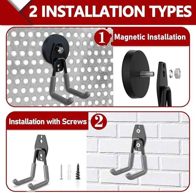 3-H Heavy Duty Magnet Garage Hooks 2 Pack, Large Strong Magnetic Hooks for Hanging Cordless Power Drill, Utility Magnetic Tool Holder for Metal Cabinet, Steel Pegboard, Toolbox, Garage(Grey)
