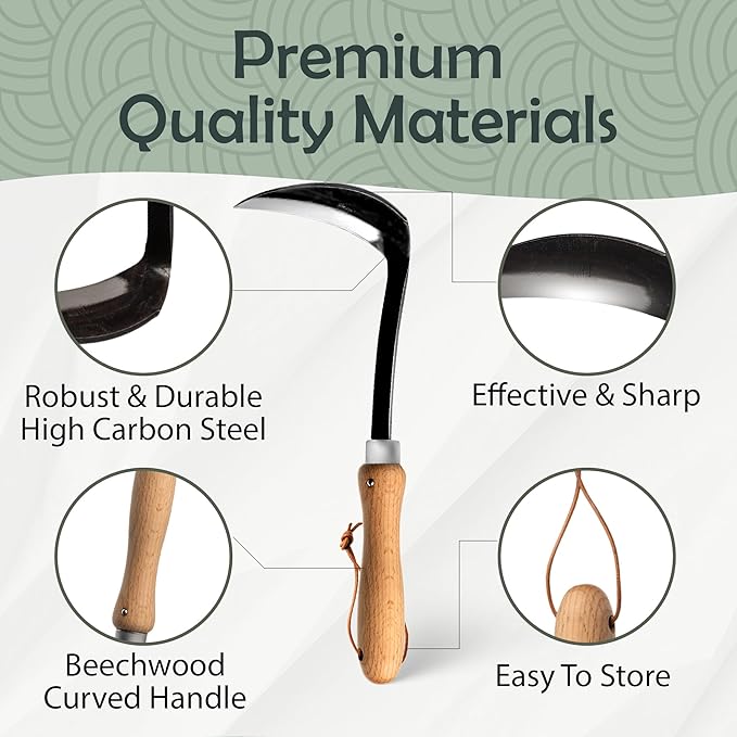 Muldale Japanese Weeding Sickle – Curved Razor Hand Hoe Garden Tool with Ergonomic Wooden Handle for Easy Manual Weeding & Gardening