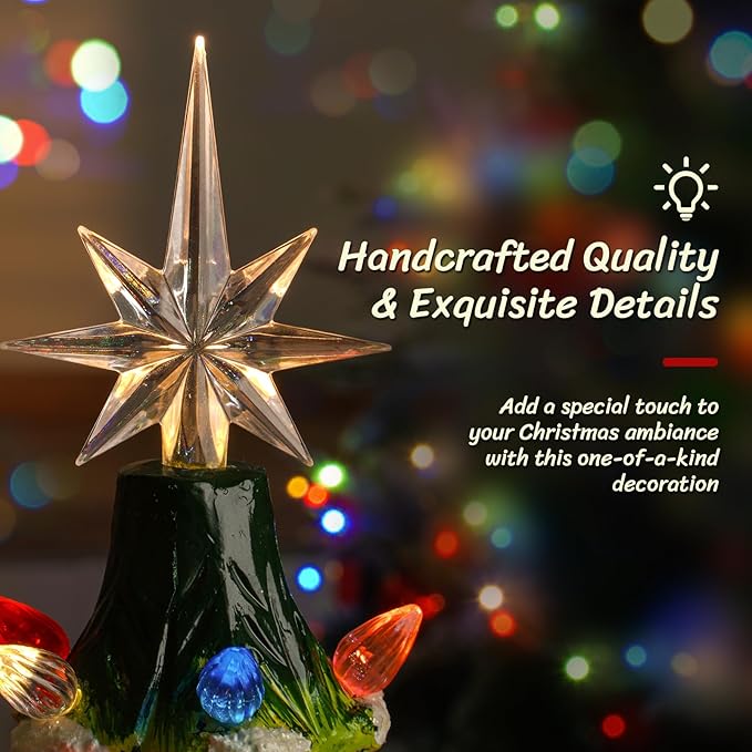 Lakumu 16.5" Table Top Christmas Tree, Hand Painted Resin Christmas Tree with Lights, Pre-lit Xmas Tree Decor Lighted Tabletop Decoration with Multicolored LED Bulbs, Ceramic-Like Finish