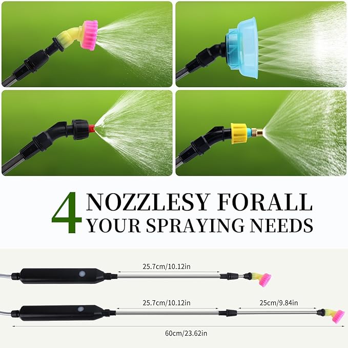 Battery Powered Garden Sprayer 2 Gallon, Electric Backpack Sprayer with USB, Weed Yard Lawn Sprayer with 5 Mist Nozzles & Retractable Wand & Adjustable Strap for Yard, Lawn and Garden