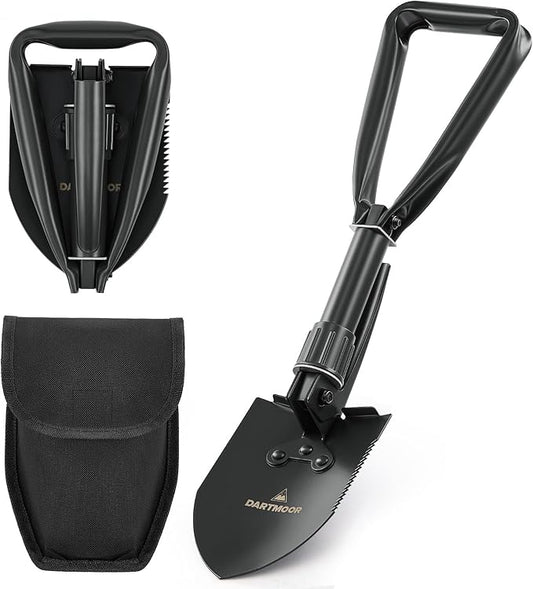 DARTMOOR Mini Folding Shovel High Carbon Steel, Portable Lightweight Outdoor Tactical Survival Foldable Mini Shovel, Entrenching Tool, Camping, Hiking, Digging, Backpacking, Car Emergency