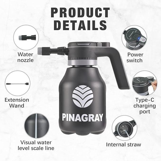 2L/0.5Gallon Electric Water Sprayer - Rechargeable Battery Powered Mister for Plants, Weeds, Cleaning & pet Cooling, Handheld Sprayer with Nozzle and Extension Wand