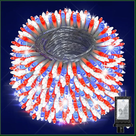 750 LED 240FT Christmas String Lights Outdoor, Christmas Light with 8 Lighting Modes& Timer & Memory, Plug in Waterproof Clear Wire Twinkle Light for for Xmas Yard Tree Party Decor Red White Blue
