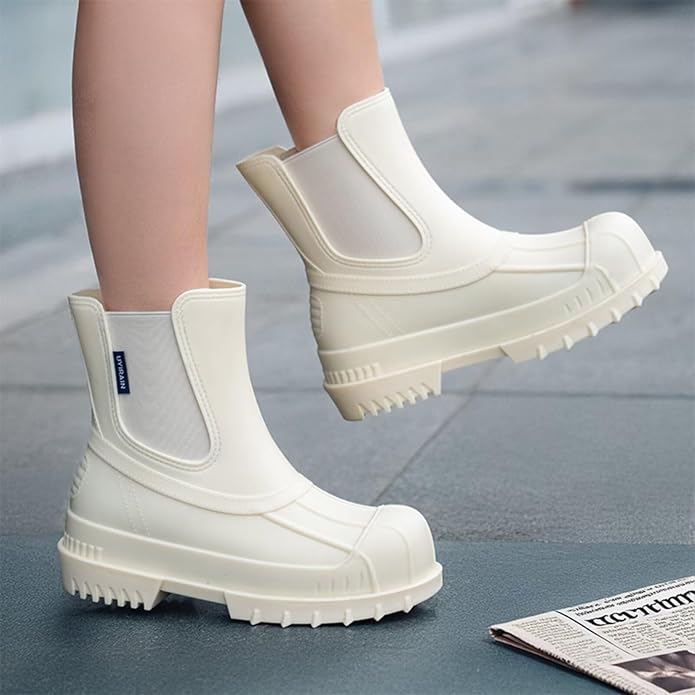 Short Rain Boots Women Waterproof Ankle Rainboots Fashion Chelsea Boots Non-Slip Garden Shoes for Outdoor Work Booties
