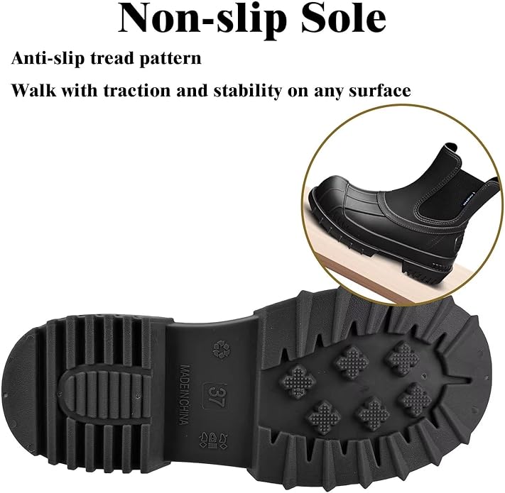 Short Rain Boots Women Waterproof Ankle Rainboots Fashion Chelsea Boots Non-Slip Garden Shoes for Outdoor Work Booties