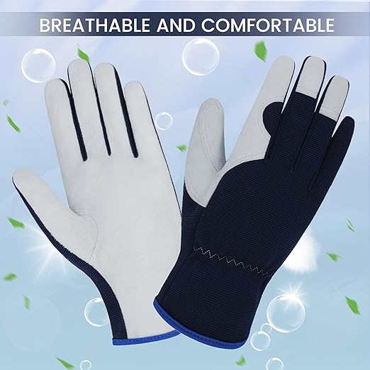 Gardening Gloves, Garden Gloves for Women and Men, Thorn Proof Working Gloves, Durable Leather Work Garden Gloves for Yard & Outdoor Work, Blue, L