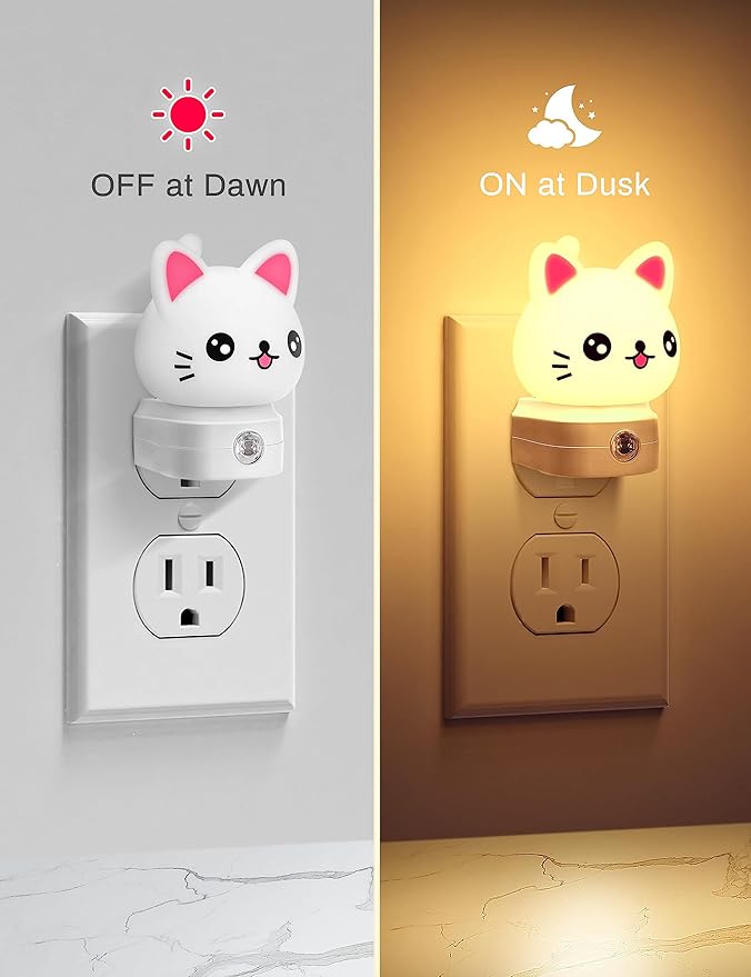 Cat Night Lights Plug Into Wall, Cute Night Light for Kids, 8-Color RGB LED Night Light with Dusk to Dawn Sensor, Nightlight for Kids Room, Bathroom, Bedroom Décor, Children Gift
