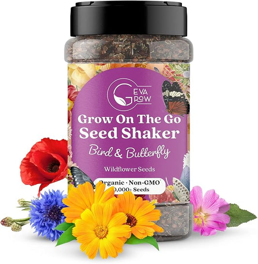 Mini Wildflower Seed Shaker - Bird & Butterfly Garden Seed Mix | 60,000+ Annual & Perennial Flower Seeds for Planting - Attracts Hummingbirds & Butterfly | No Messy Bags or Packets