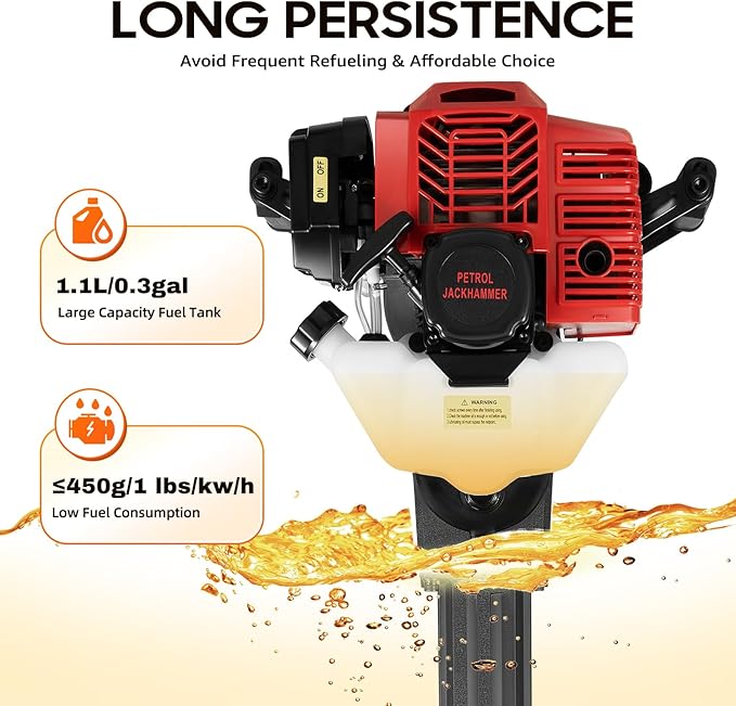 Tree Digger Machine Tree Digger 52CC 2 Stroke 1900W 6500RPM Gas Tree Planting Digging Machine Gasoline Planting Garden Tree Digger Shovel Gas Powered Garden Digger Tool Portable Trench Digger