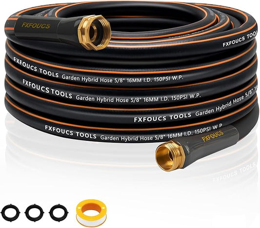 Heavy Duty Garden Hose – 5/8 Inch Flexible, Lightweight Hybrid Hose with 600 PSI Burst Pressure, Swivel Handle,All-Weather Water Hose, Durable Copper Male/Female Fittings (Black, 50FT)