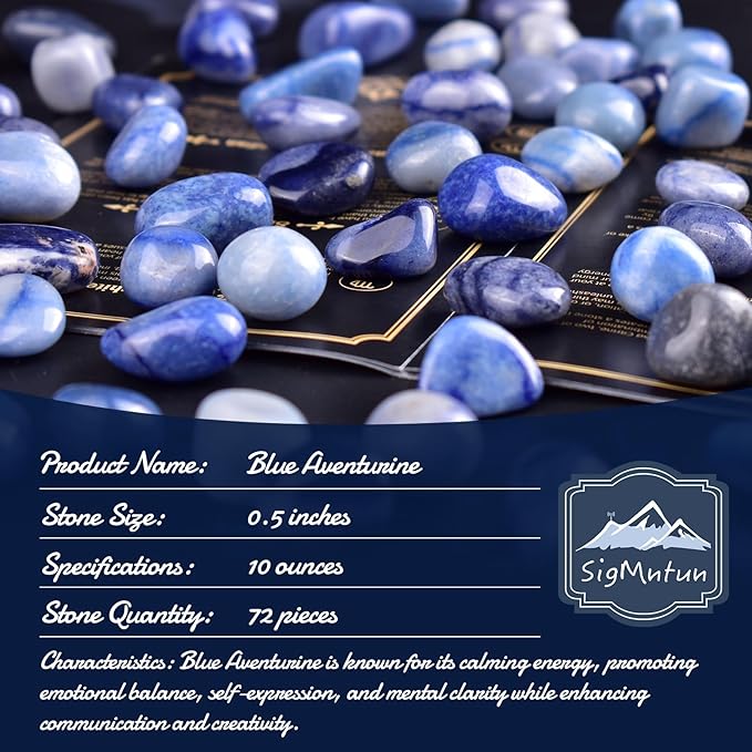 Polished Blue Aventurine Crystals - 72 Pcs, 0.5" 10 oz Handpicked Natural Tumbled Gemstones Rocks, Pebbles for Reiki, Chakra, Healing Home Decor
