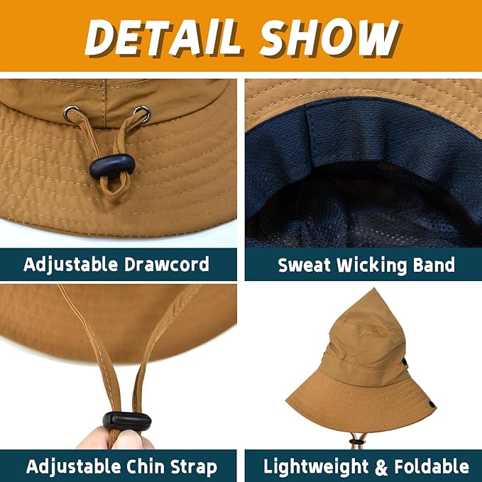 Sun Hats for Men Women Fishing Hat UPF 50+ Quick Dry Foldable Bucket Hat Adjustable Safari Hat for Beach Hiking