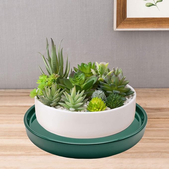Ceramic Plant Saucer Pot Tray 12 Inch, Planter Saucers 4 5 6 7 8 9 10 11 12 13 Inch for Indoors Outdoor, Durable Sturdy Flower Drainage drip Water Tray for Glazed Pots Base (12.7 Inch-Green)