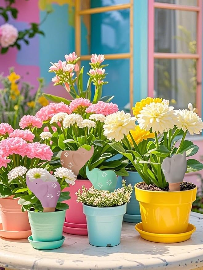 4Pcs Plant Watering Globes, Kalolary Elephant Shape Self Watering Spikes Terracotta Drip Water Stakes Irrigation Watering Bulbs for Pot, Indoor, Outdoor, Vacation