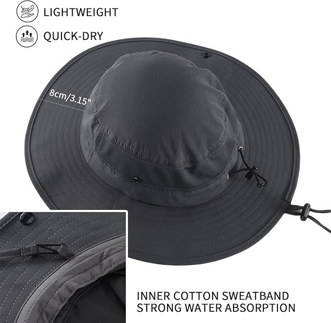 Home Prefer UPF50+ Mens Sun Hat Wide Brim Womens UV Protection Beach Bucket Hat for Fishing Hiking Snap Up Cowboy Hat