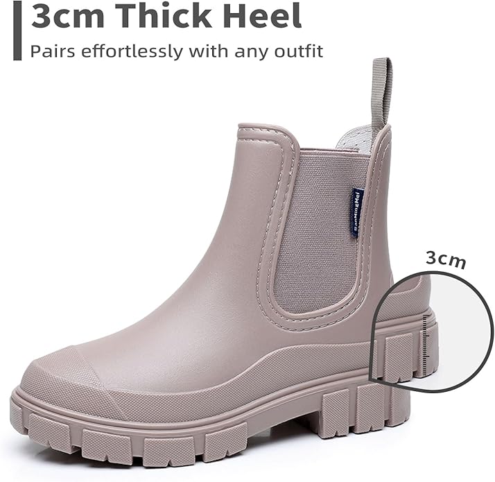 Drecage Womens Rain Boots Waterproof Rubber Garden Shoes Short Ankle Chelsea Boots Slip-Resistant