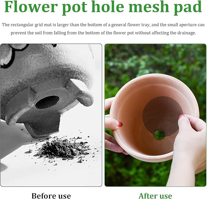 18pcs Flower Pot Hole Mesh Pad, 11.8x7.8 Inch Planter Mesh Drainage Screen, DIY Drainage Netting Pot Bottom Grid Mat Keep Soil from Flowing Away