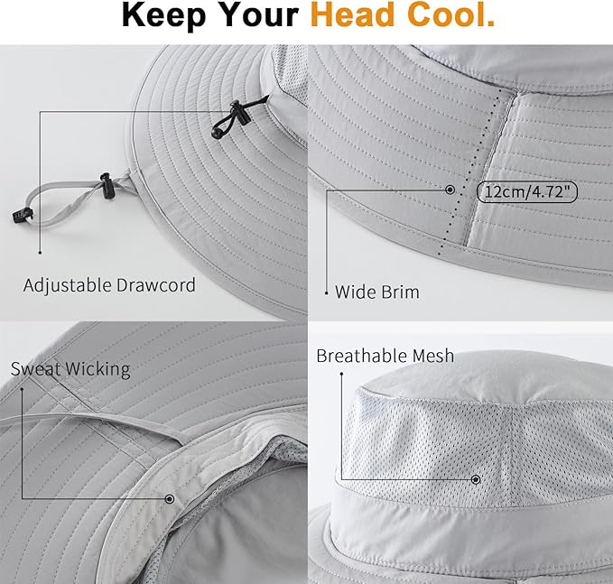 Home Prefer UPF50+ Mens Sun Hat Wide Brim Fishing Hat Foldable Large Brim UV Protection Sun Hat for Men Women Beach Gardening