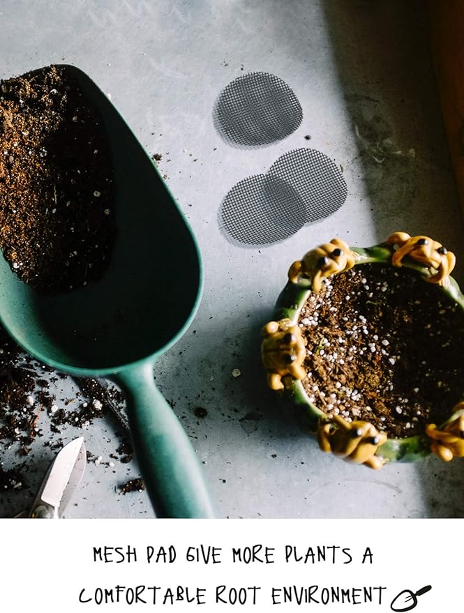 LE TAUCI Plant Pot Hole Mesh Pads, 2-Inch Round Flower Pot Drainage Covers, Prevent Soil Loss, Durable Reusable, Bonsai Bottom Grid Mat, Gardening Essentials, 50-Pack