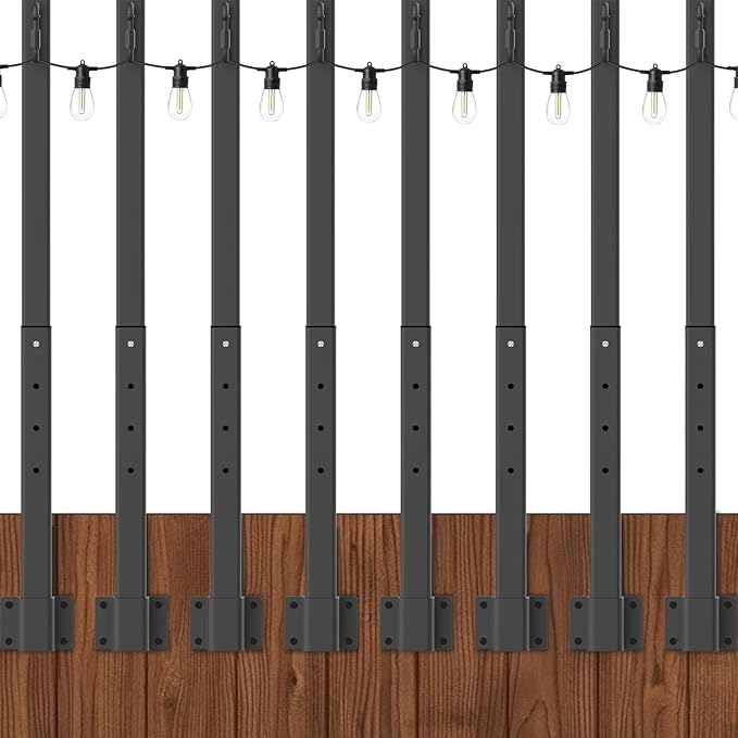 8 Pack 2.8 FT String Light Poles,Metal Lights Poles for Outdoor String Light, Rustproof Heavy Duty for Outside Garden,Patio,Wedding,Backyard,Deck,Party