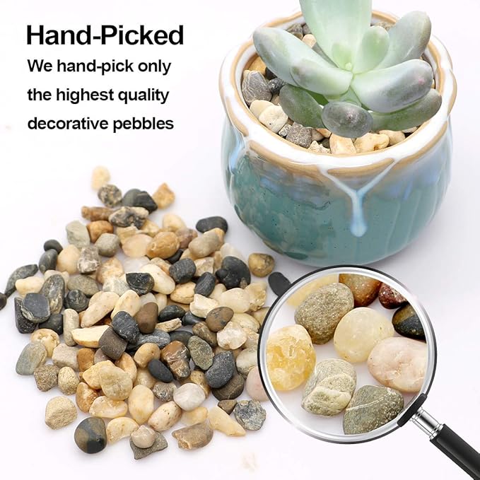 River Rocks Stones Natural Decorative Mixed Color Pebbles Fish Tank Gravel Small Garden Rocks Soil Cover for Aquariums, Landscaping, Vase Fillers, Succulent, Tillandsia, Cactus, Terrarium Plants 2.2lb