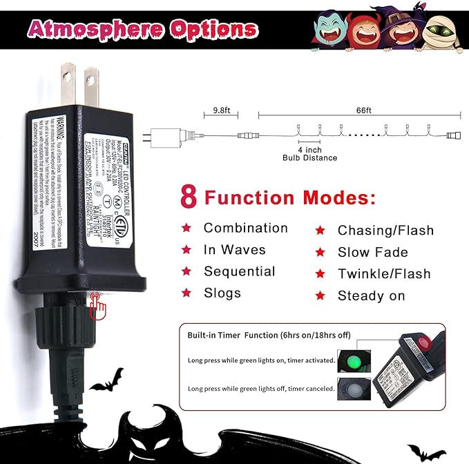 JMEXSUSS 200 LED Halloween Lights Indoor Outdoor, 66ft Connectable LED Red Christmas Lights Plug in, 8 Modes Red String Light for Halloween Tree Indoor Bedroom Garden Yard Porch House Decorations