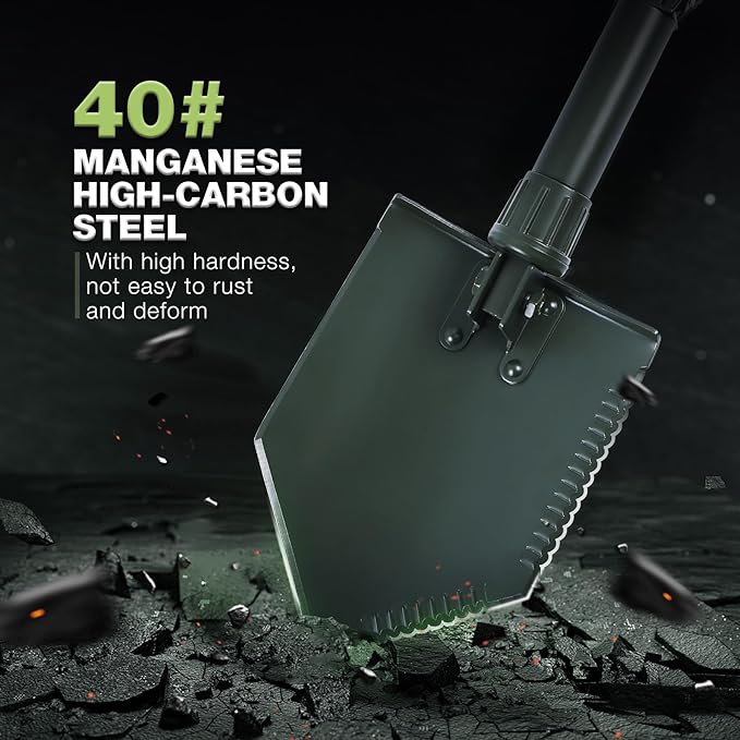 REDCAMP 23" Tri-Fold Folding Shovel for Camping & Car Emergencies, Heavy Duty Tactical Compact Snow/Mud Shovel with OCP Cover, High Manganese Steel Mini Survival Tool (3LBS, Green)