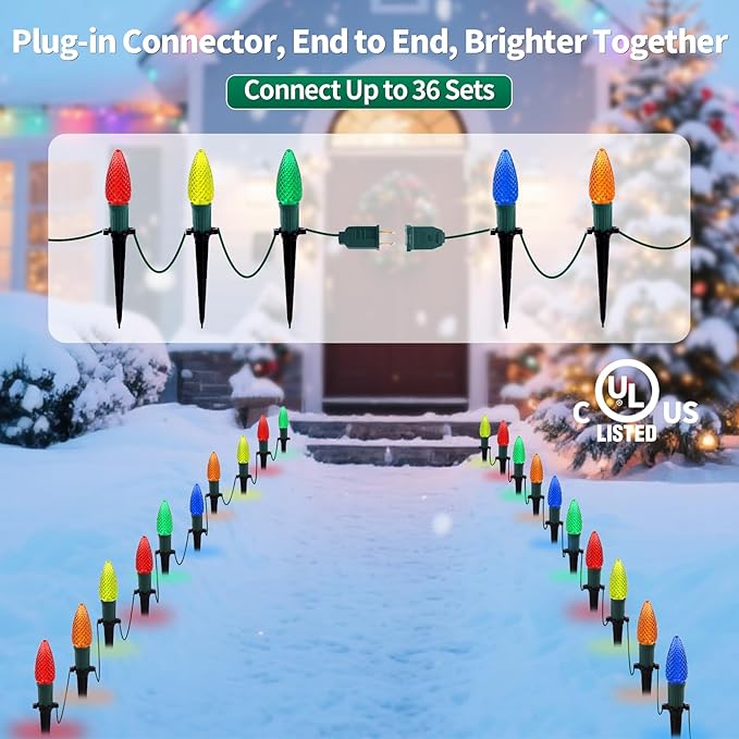 C9 Strawberry Christmas Pathway Lights Outdoor, 20 LED Multicolor Outdoor Christmas String Lights with Stakes, 25.7FT Holiday Decorations for Indoor, Outside,Roofline, Backyard, Xmas Decor